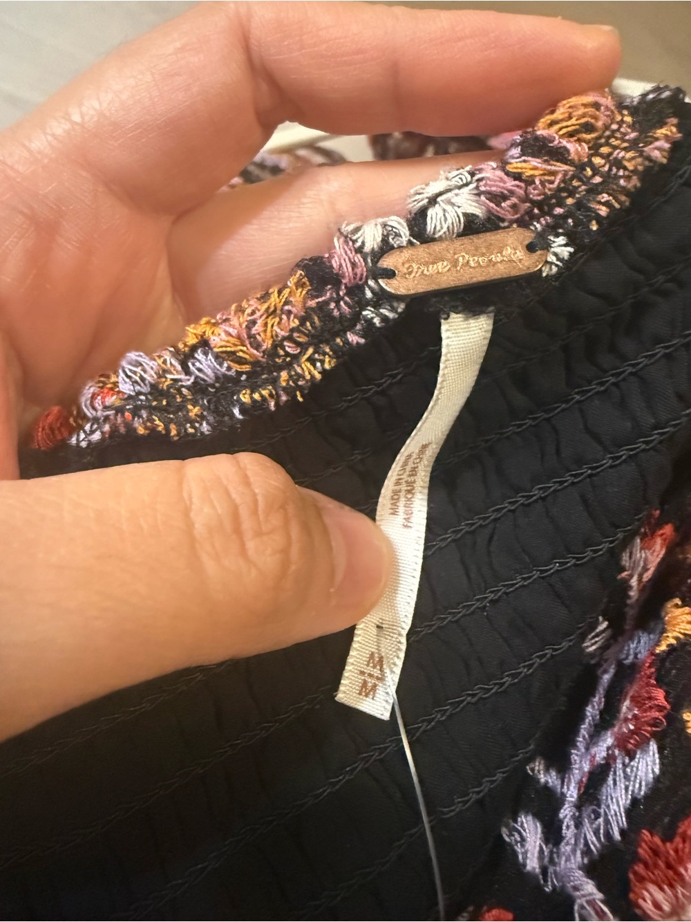 Free People NWT Embroidered Tie Strap Romper Black Pink Floral Cutout - Size Med - Picture 5 of 10